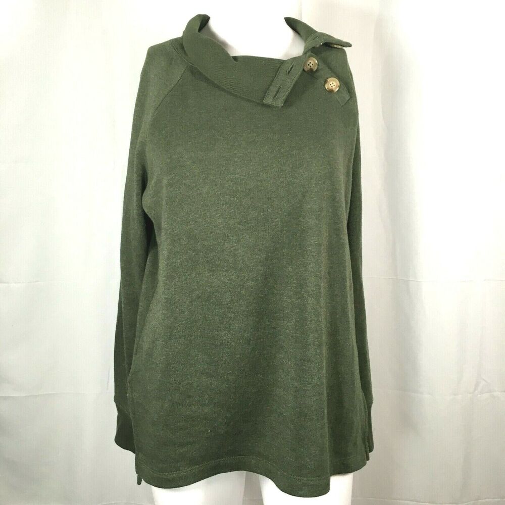 J. Crew Sweater‎ Womens Sz XS Green Knit Buttoned Turtleneck Pullover Tunic
